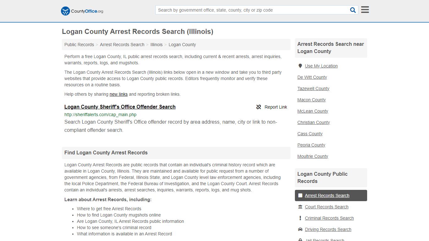 Logan County Arrest Records Search (Illinois) - County Office